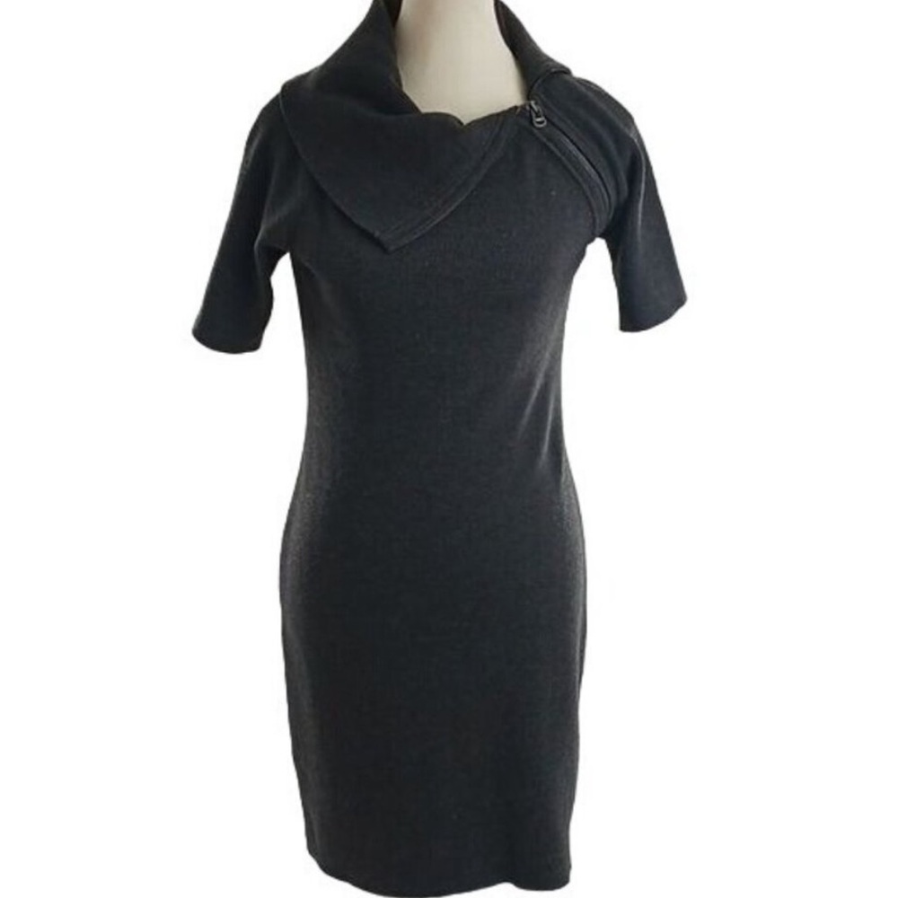 Calvin Klein Black Zipper Cowl Sweater Dress